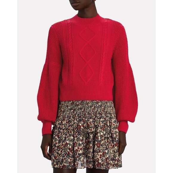 Shona Joy Red Warner Cropped Cable Knit Sweater Size Medium - Picture 1 of 8